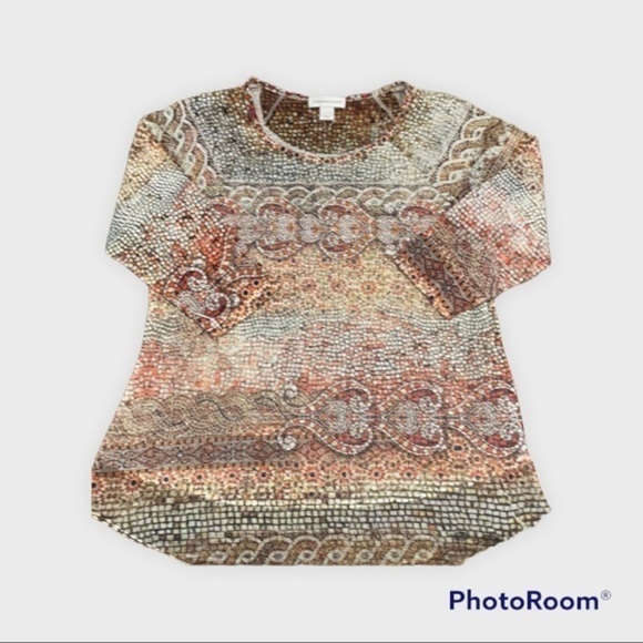 Christopher & Banks Tops - Brown, orange and sparkle 3/4 length sleeve 035